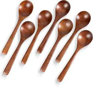 Small Wooden Spoons for Eating, 7 PCS, 7 Inch Small Soup Spoons Small Wooden Spoons for Eating, 7 PCS, 7 Inch Small Soup Spoons