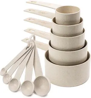 Beille Cream Wheat Straw 10PC Measuring Cups Spoons Set Beille Cream Wheat Straw 10PC Measuring Cups Spoons Set