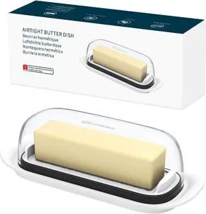 KITCHENDAO Airtight Butter Dish with Lid for Countertop and Refrigerator Door Shelf, Plastic Butter Holder, Butter Keeper Tray Container for West/East Coast Butter, White KITCHENDAO Airtight Butter Dish with Lid for Countertop and Refrigerator Door Shelf, Plastic Butter Holder, Butter Keeper Tray Container for West/East Coast Butter, White