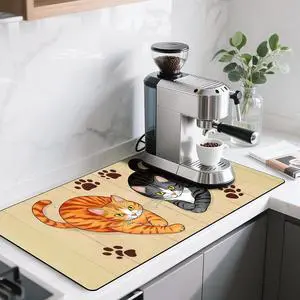 BVBOX 17"x 32" Coffee Bar Mat, Cats Absorbent Dish Drying Mat Cuttable Hide Stain Draining Table Pad for Kitchen Counter, Coffee Bar Accessories BVBOX 17"x 32" Coffee Bar Mat, Cats Absorbent Dish Drying Mat Cuttable Hide Stain Draining Table Pad for Kitchen Counter, Coffee Bar Accessories