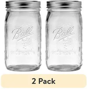 (2 pack) Ball Glass Mason Jar with Lid & Band, Wide Mouth, 32 oz, Single Jar, 1 Count (2 pack) Ball Glass Mason Jar with Lid & Band, Wide Mouth, 32 oz, Single Jar, 1 Count