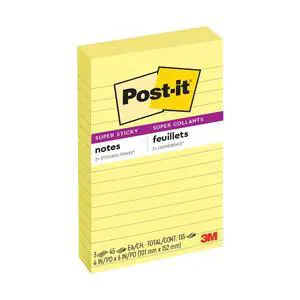 Post-it Super Sticky Lined Notes, 4" x 6", Canary Yellow, 3 Pack Post-it Super Sticky Lined Notes, 4" x 6", Canary Yellow, 3 Pack