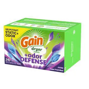 Gain Fabric Softener Dryer Sheets +Odor Defense, Super Fresh Blast Scent, 240 Count Gain Fabric Softener Dryer Sheets +Odor Defense, Super Fresh Blast Scent, 240 Count