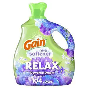 Gain Liquid Fabric Softener and Conditioner, Relax, Dewdrop Dream Scent, 71 fl oz, 104 Loads Gain Liquid Fabric Softener and Conditioner, Relax, Dewdrop Dream Scent, 71 fl oz, 104 Loads