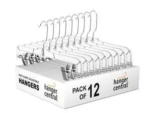 Hanger Central 12 Pack 14" Clear Skirt Hangers with Adjustable Clips, Non-Slip Plastic Pant Hangers, Slim Clip for Pants, Skirts, Shorts, 360-Rotating Swivel Hook Hanger Central 12 Pack 14" Clear Skirt Hangers with Adjustable Clips, Non-Slip Plastic Pant Hangers, Slim Clip for Pants, Skirts, Shorts, 360-Rotating Swivel Hook