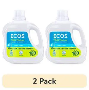 (2 pack) ECOS Hypoallergenic Liquid Laundry Detergent for Sensitive Skin, Free & Clear, 120 Loads, 110oz (2 pack) ECOS Hypoallergenic Liquid Laundry Detergent for Sensitive Skin, Free & Clear, 120 Loads, 110oz
