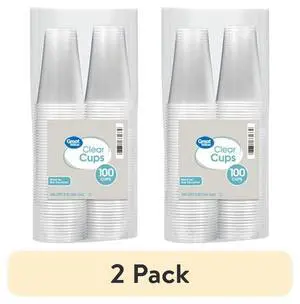 (2 pack) Great Value Disposable Plastic Cups, Clear, 9 oz, 100 Count-Fastest shipping (2 pack) Great Value Disposable Plastic Cups, Clear, 9 oz, 100 Count-Fastest shipping