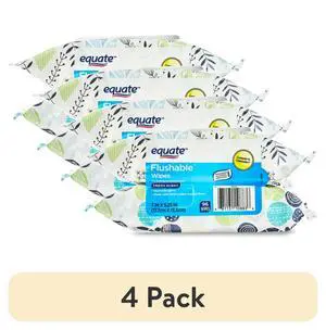 (4 pack) Equate Hypoallergenic Flushable Wet Wipes, Fresh Scent, 96 Wipes, 2 Pack (4 pack) Equate Hypoallergenic Flushable Wet Wipes, Fresh Scent, 96 Wipes, 2 Pack