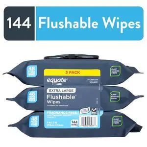 3 Pack Equate Extra Large Flushable Wet Wipes, Fragrance Free, 144 Wipes,Fastest shipping 3 Pack Equate Extra Large Flushable Wet Wipes, Fragrance Free, 144 Wipes,Fastest shipping