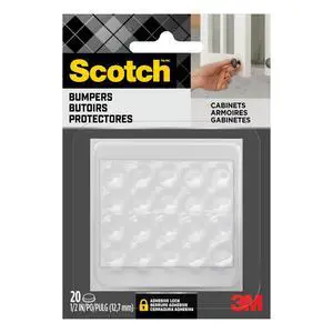 Scotch Adhesive Bumper Pads, Clear, Rubber Cabinet Door Stoppers, Self-Stick, 1/2 inch., 20 Pack Scotch Adhesive Bumper Pads, Clear, Rubber Cabinet Door Stoppers, Self-Stick, 1/2 inch., 20 Pack