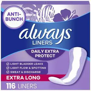 Always Anti-Bunch Xtra Protection Daily Liners, Extra Long, Unscented, 116 CT-Fastest Shipping Always Anti-Bunch Xtra Protection Daily Liners, Extra Long, Unscented, 116 CT-Fastest Shipping