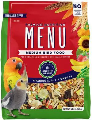 Menu Vitamin Fortified Food for Cockatiel, Lovebirds, and Small Consures, 4 lb Menu Vitamin Fortified Food for Cockatiel, Lovebirds, and Small Consures, 4 lb