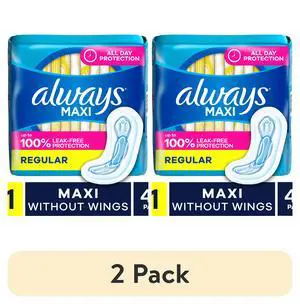 (2 pack) Always Maxi Pads without Wings, Size 1, Regular Absorbency, 48 Count-Fastest Shipping (2 pack) Always Maxi Pads without Wings, Size 1, Regular Absorbency, 48 Count-Fastest Shipping