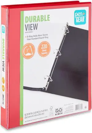 Pen+Gear Durable View 1-inch, D-Ring Binder, Red, 1-Pack Pen+Gear Durable View 1-inch, D-Ring Binder, Red, 1-Pack