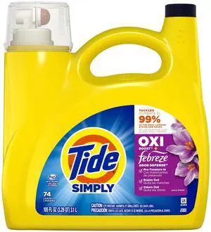 Tide Simply Oxi Boost + Febreze Odor Defense, Sunny Breeze, 74 Loads, 105 fl oz Tide Simply Oxi Boost + Febreze Odor Defense, Sunny Breeze, 74 Loads, 105 fl oz