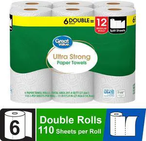 Great Value Ultra Strong Paper Towels, 6 Double Rolls Great Value Ultra Strong Paper Towels, 6 Double Rolls