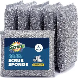 SCRUBIT Heavy Duty Steel Wool Non-Scratch Scrub Sponges for Kitchen and Dishes, 6 Count SCRUBIT Heavy Duty Steel Wool Non-Scratch Scrub Sponges for Kitchen and Dishes, 6 Count