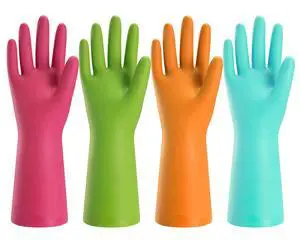 Bamllum Rubber Cleaning Gloves 4 Pairs Reusable Dishwashing Gloves Waterproof Flexible Long-lasting Medium (Blue, Green, Red, Orange) Bamllum Rubber Cleaning Gloves 4 Pairs Reusable Dishwashing Gloves Waterproof Flexible Long-lasting Medium (Blue, Green, Red, Orange)