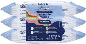 Squatty Potty Flushable Wipes Travel Pack, 3 Packs of 18 (54 Total Wet Wipes) Squatty Potty Flushable Wipes Travel Pack, 3 Packs of 18 (54 Total Wet Wipes)