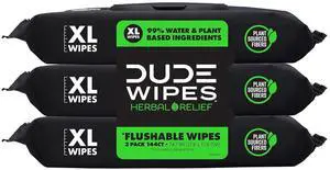 DUDE Wipes Herbal Relief Adult Flushable Wet Wipes, Witch Hazel, 144 Count DUDE Wipes Herbal Relief Adult Flushable Wet Wipes, Witch Hazel, 144 Count