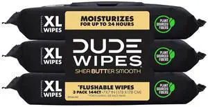 DUDE Wipes Adult Flushable Wet Wipes, Shea Butter, Moisturizing, 144 Count DUDE Wipes Adult Flushable Wet Wipes, Shea Butter, Moisturizing, 144 Count