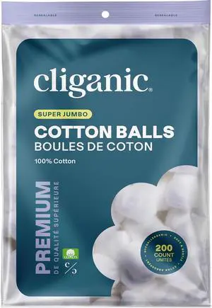 Cliganic Super Jumbo Cotton Balls 200 Count, Hypoallergenic, Absorbent, Large Size, 100% Pure Cliganic Super Jumbo Cotton Balls 200 Count, Hypoallergenic, Absorbent, Large Size, 100% Pure