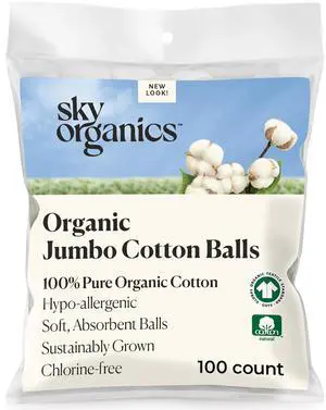 Sky Organics Organic Jumbo Cotton Balls 100ct, Ultra-Soft, Chlorine-Free Sky Organics Organic Jumbo Cotton Balls 100ct, Ultra-Soft, Chlorine-Free