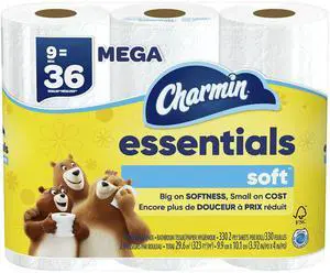 Charmin Essentials Soft Toilet Paper 9 Mega Rolls = 36 Regular Rolls Charmin Essentials Soft Toilet Paper 9 Mega Rolls = 36 Regular Rolls