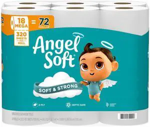 Angel Soft Toilet Paper, 18 Mega Rolls Equivalent to 72 Regular Rolls, Soft and Strong Angel Soft Toilet Paper, 18 Mega Rolls Equivalent to 72 Regular Rolls, Soft and Strong