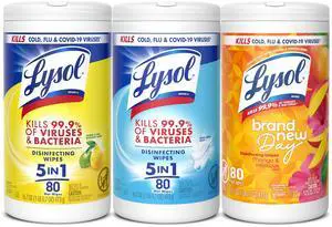 Lysol Disinfecting Wipes 80 Count (3 Pack), Lemon & Linen & Mango Lysol Disinfecting Wipes 80 Count (3 Pack), Lemon & Linen & Mango