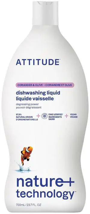 ATTITUDE Dish Soap, EWG Verified, Plant-Based Vegan Dish Liquid, Naturally Derived, Olive & Coriander Scent, 23.7 fl oz ATTITUDE Dish Soap, EWG Verified, Plant-Based Vegan Dish Liquid, Naturally Derived, Olive & Coriander Scent, 23.7 fl oz