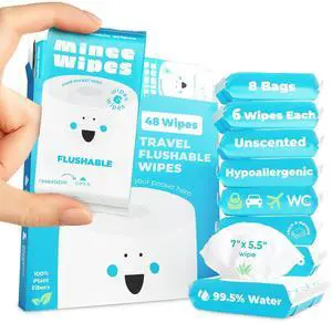 Impossibly Compact Flushable Wipes for Travel - 99.5% Water and Aloe, Unscented, Hypoallergenic, Suitable for Sensitive Skin, Travel Essential for Adults and Kids, 8 Pack Impossibly Compact Flushable Wipes for Travel - 99.5% Water and Aloe, Unscented, Hypoallergenic, Suitable for Sensitive Skin, Travel Essential for Adults and Kids, 8 Pack