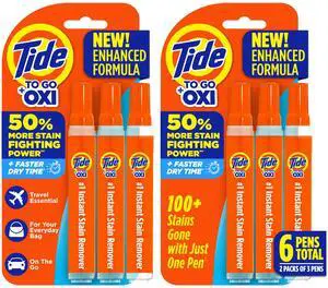 Tide To Go Instant Stain Remover Pen for Clothes, 3 Count (Pack of 2), Portable, Works on Food & Drink Stains Tide To Go Instant Stain Remover Pen for Clothes, 3 Count (Pack of 2), Portable, Works on Food & Drink Stains