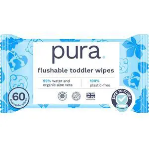 Pura Flushable Toddler Wipes 60 Count with Aloe Vera for Sensitive Skin Pura Flushable Toddler Wipes 60 Count with Aloe Vera for Sensitive Skin
