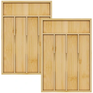 Bamboo Utensil Organizer for Kitchen Drawers, 5-Slot Cutlery Tray & Silverware Holder, Wood Drawer Dividers (2-Pack) Bamboo Utensil Organizer for Kitchen Drawers, 5-Slot Cutlery Tray & Silverware Holder, Wood Drawer Dividers (2-Pack)