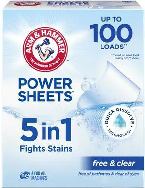 Arm & Hammer 5-in-1 Power Sheets Laundry Detergent, Free & Clear, 50 Count Arm & Hammer 5-in-1 Power Sheets Laundry Detergent, Free & Clear, 50 Count