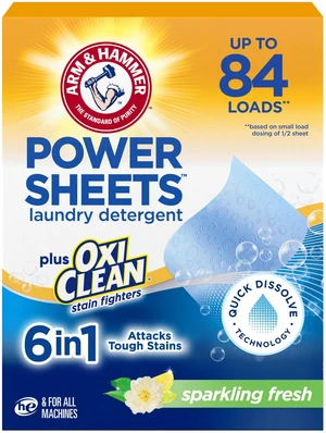 ARM & HAMMER Power Sheets Laundry Detergent Plus OxiClean, 42 Count ARM & HAMMER Power Sheets Laundry Detergent Plus OxiClean, 42 Count