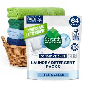 Seventh Generation Free & Clear Laundry Detergent Packs, Made for Sensitive Skin, EPA Safer Choice Certified, 64 Count Seventh Generation Free & Clear Laundry Detergent Packs, Made for Sensitive Skin, EPA Safer Choice Certified, 64 Count