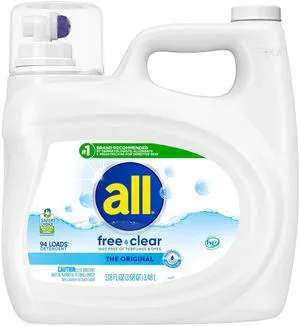 All Free Clear Liquid Laundry Detergent, Unscented, 118 oz, 94 Loads All Free Clear Liquid Laundry Detergent, Unscented, 118 oz, 94 Loads