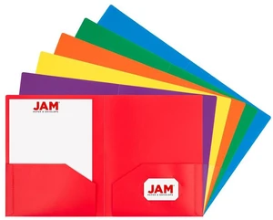 JAM PAPER Heavy Duty Plastic 2 Pocket Extra Tough School Folders, Assorted Primary Colors, 6/Pack JAM PAPER Heavy Duty Plastic 2 Pocket Extra Tough School Folders, Assorted Primary Colors, 6/Pack