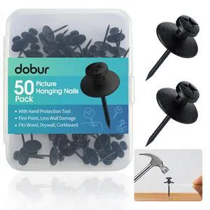 50 Pack Double Headed Picture Hanging Nails with Hand Protector, Renter Friendly Push Pins, Heavy Duty Wall Hooks for Drywall, Corkboard, Wall Decor 50 Pack Double Headed Picture Hanging Nails with Hand Protector, Renter Friendly Push Pins, Heavy Duty Wall Hooks for Drywall, Corkboard, Wall Decor