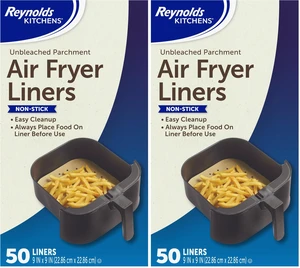 Reynolds Kitchens Air Fryer Liners Disposable, Unbleached Parchment Paper Sheets, 50 Count (Pack of 2) Reynolds Kitchens Air Fryer Liners Disposable, Unbleached Parchment Paper Sheets, 50 Count (Pack of 2)