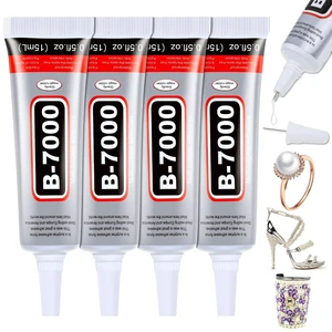 B7000 Glue Clear for Rhinestones, 4pcs 15mL Strong Adhesive B-7000 Jewelry Bead Gem Glue with Precision Tip, Quick Dry Bedazzling Adhesive for Jewelry Making Clothe Fabric Shoes DIY Crafts Nail Art B7000 Glue Clear for Rhinestones, 4pcs 15mL Strong Adhesive B-7000 Jewelry Bead Gem Glue with Precision Tip, Quick Dry Bedazzling Adhesive for Jewelry Making Clothe Fabric Shoes DIY Crafts Nail Art