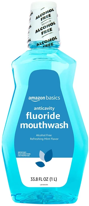 Amazon Basics Fluoride Mouthwash for Adults, Anticavity, Alcohol Free, Bad Breath Control, Strengthens Teeth - Refreshing Mint Flavor, 1 Liter Amazon Basics Fluoride Mouthwash for Adults, Anticavity, Alcohol Free, Bad Breath Control, Strengthens Teeth - Refreshing Mint Flavor, 1 Liter