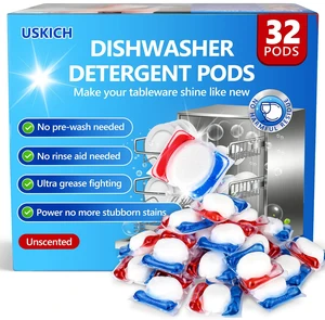 32 Count Dishwasher Pods, No Pre-Rinse Dishwasher Detergent Soap On Stain and Grease, Leaving a Virtually Spotless Shine,Dishwasher Detergent for Deep Cleaning 32 Count Dishwasher Pods, No Pre-Rinse Dishwasher Detergent Soap On Stain and Grease, Leaving a Virtually Spotless Shine,Dishwasher Detergent for Deep Cleaning