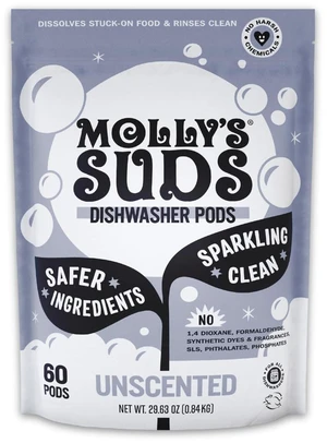 Molly's Suds Dishwasher Pods | Clean Dishwasher Detergent, Cuts Grease & Rinses Clean (Residue-Free) for Sparkling Dishes | 60 Auto-Release Tabs (Unscented) Molly's Suds Dishwasher Pods | Clean Dishwasher Detergent, Cuts Grease & Rinses Clean (Residue-Free) for Sparkling Dishes | 60 Auto-Release Tabs (Unscented)