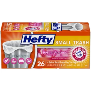 Hefty Small Garbage Bags, 4 Gallon, 26 Count, Flap Tie, Tropical Paradise Scent Hefty Small Garbage Bags, 4 Gallon, 26 Count, Flap Tie, Tropical Paradise Scent