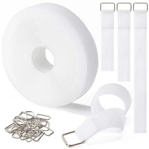 1in x 16ft Hook and Loop Straps with 25 Metal Buckles, White 1in x 16ft Hook and Loop Straps with 25 Metal Buckles, White