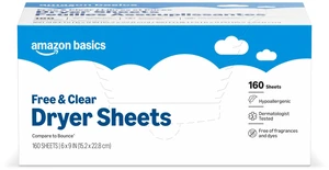 Basics Dryer Sheets Laundry Fabric Softener, Free & Clear, Hypoallergenic, Fragrance-Free, Softening Agent, Dermatologist Tested, 160 Count Basics Dryer Sheets Laundry Fabric Softener, Free & Clear, Hypoallergenic, Fragrance-Free, Softening Agent, Dermatologist Tested, 160 Count