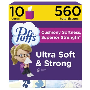 Puffs Ultra Soft Non-Lotion Facial Tissue, 10 Cube Boxes, 56 Tissues per Box, for Allergies and Colds Puffs Ultra Soft Non-Lotion Facial Tissue, 10 Cube Boxes, 56 Tissues per Box, for Allergies and Colds